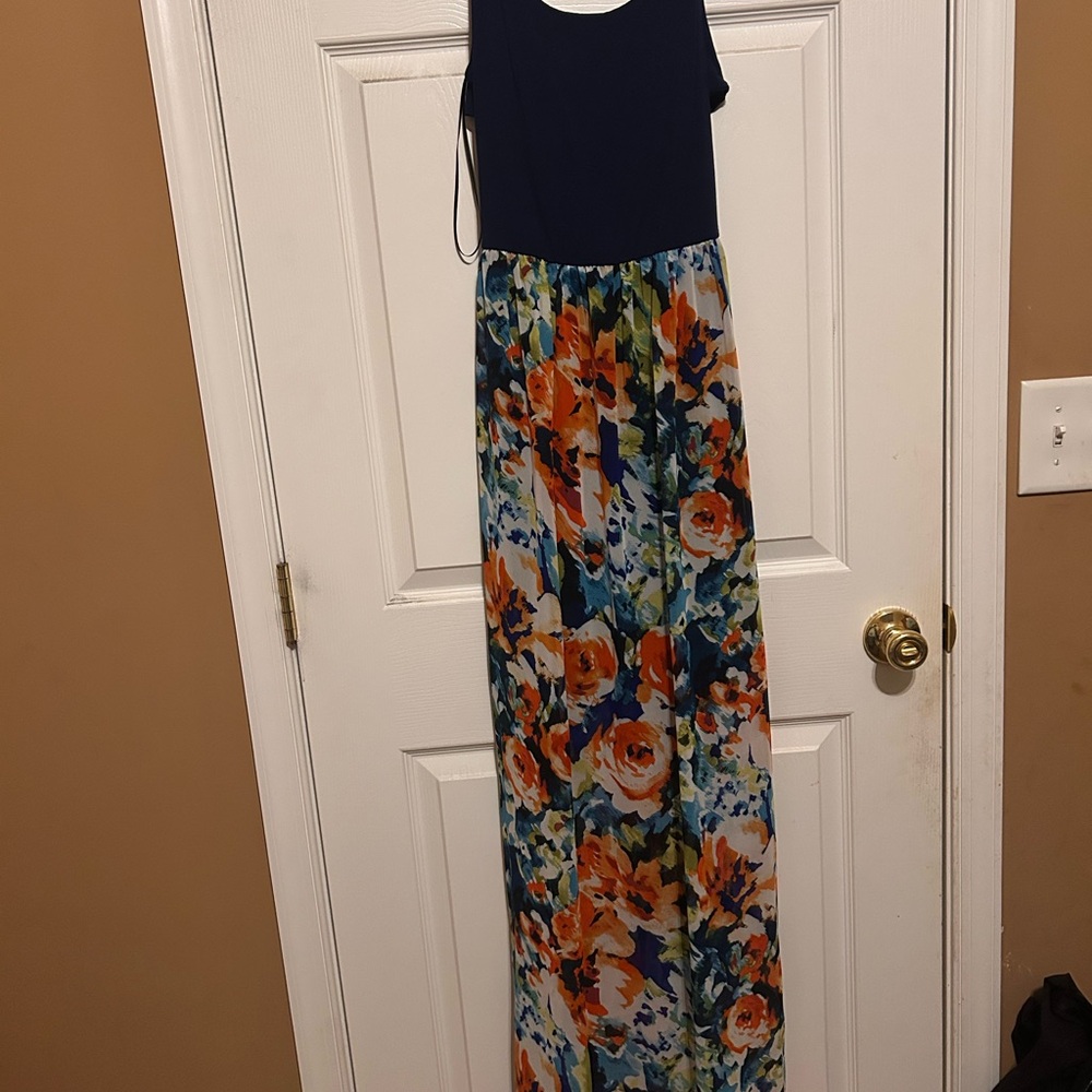 Floral Maxi Dress with Navy Top